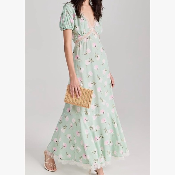 LoveShackFancy Aurelle Floral Green Maxi Dress size 00 - Picture 1 of 15